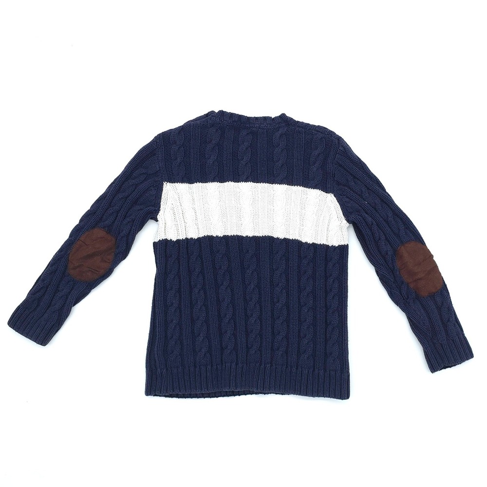 Janie and Jack Boys Cable Knit Football Sweater Navy Cream Elbow Patches Size 3 - Picture 2 of 5